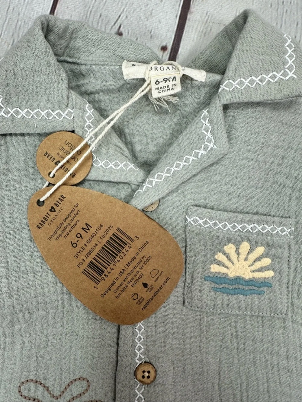 NWT rabbit + Bear 2pc short Set coastal beach Palm surf Wave Embroidery